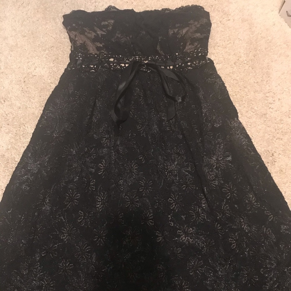 Ann Ferriday Black Lace Strapless Dress